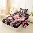 thumbnail image 2 of spefrowx Retro Baroque Leopard Print Bow Twin Sheets for Girls, Black Coral Pearl Stripe Bedding, 3-Piece, 1 Flat Sheet, 1 Fitted Sheet and 1 Pillowcase, 2 of 6