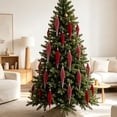 thumbnail image 6 of 6-Piece Flocked Red Finial Drop Christmas Ornaments, Velvet Teardrop Baubles with Rich Plush Texture, Hanging Tree Decor for Warm Holiday Displays, 6 of 7