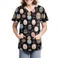 thumbnail image 2 of Womens Scrub Top，Easter Scrub Tops Women Bunny Egg Hunt Print Scrubs Short Sleeve Holiday Working Uniform with Pockets，Black，S, 2 of 4