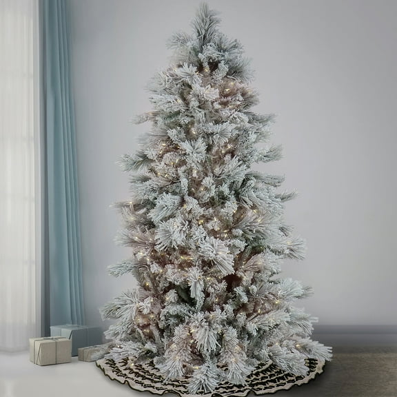 Open Box National Tree Company HGTV 7.5 Foot Slim Flocked Christmas Tree