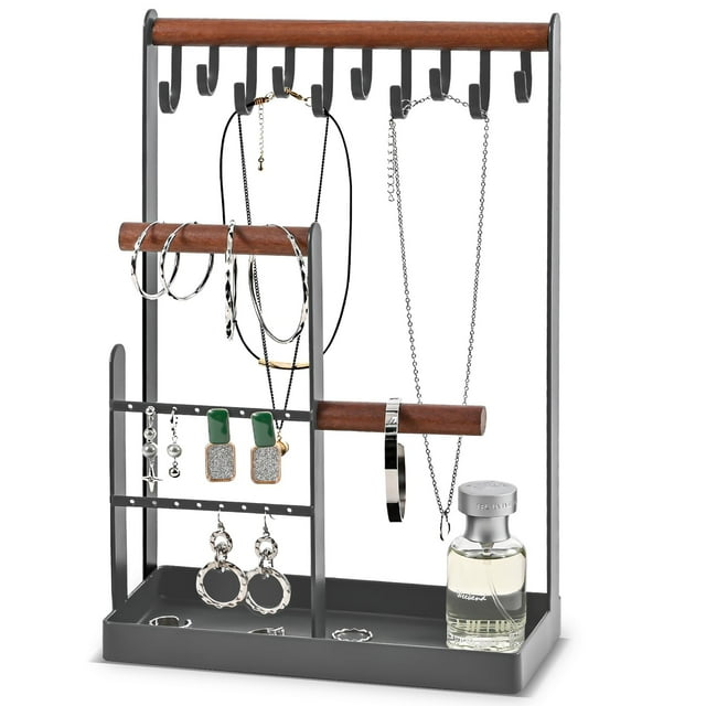 Soporte para joyas de ProCase, 20 x 10 x 32 cm, 4 niveles, organizador gris