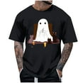 thumbnail image 2 of FDGIU Men's Halloween T-Shirt Plus Size Short Sleeve Shirts - Ghost Pumpkin Graphic Tee, Spooky Funny Costume Top, Loose Fit Short Sleeve Casual Shirt, 2 of 5