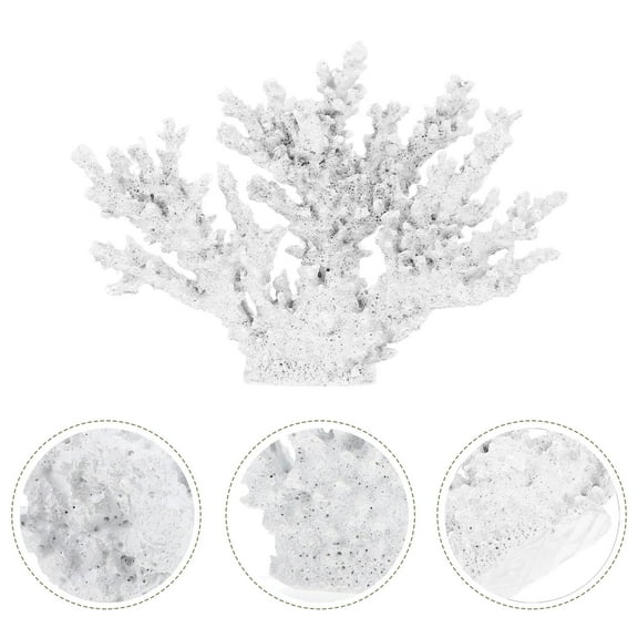 KALLORY 1Set Compact White Coral Resin Figurine For Ocean Home Decor 13.4X9.4X1.6In