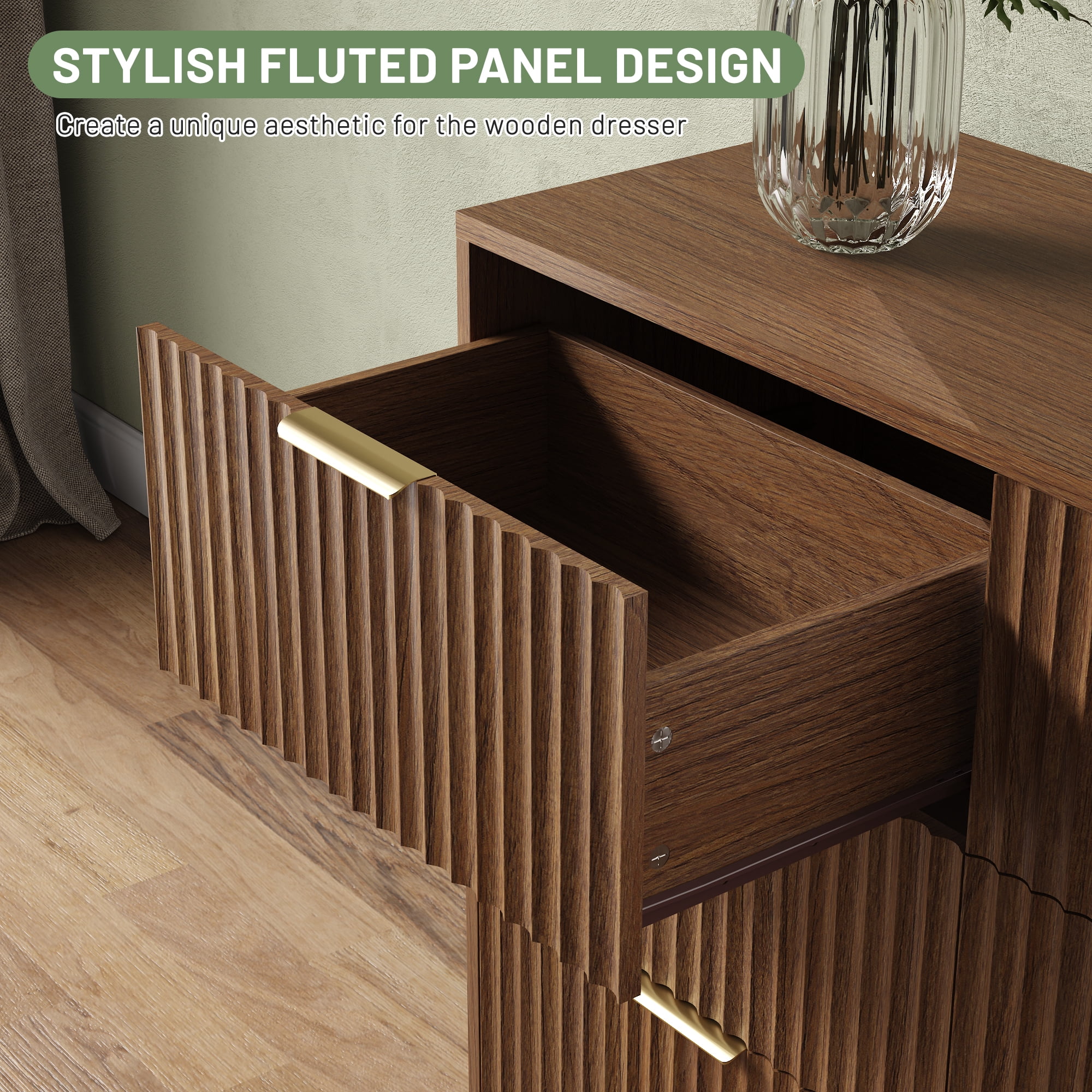 ASTUVIA 63" W Fluted 9 Drawer Dresser for Adult,Wooden Bedroom Dresser,Dresser TV Stand up to 70" for Living Room,Oak