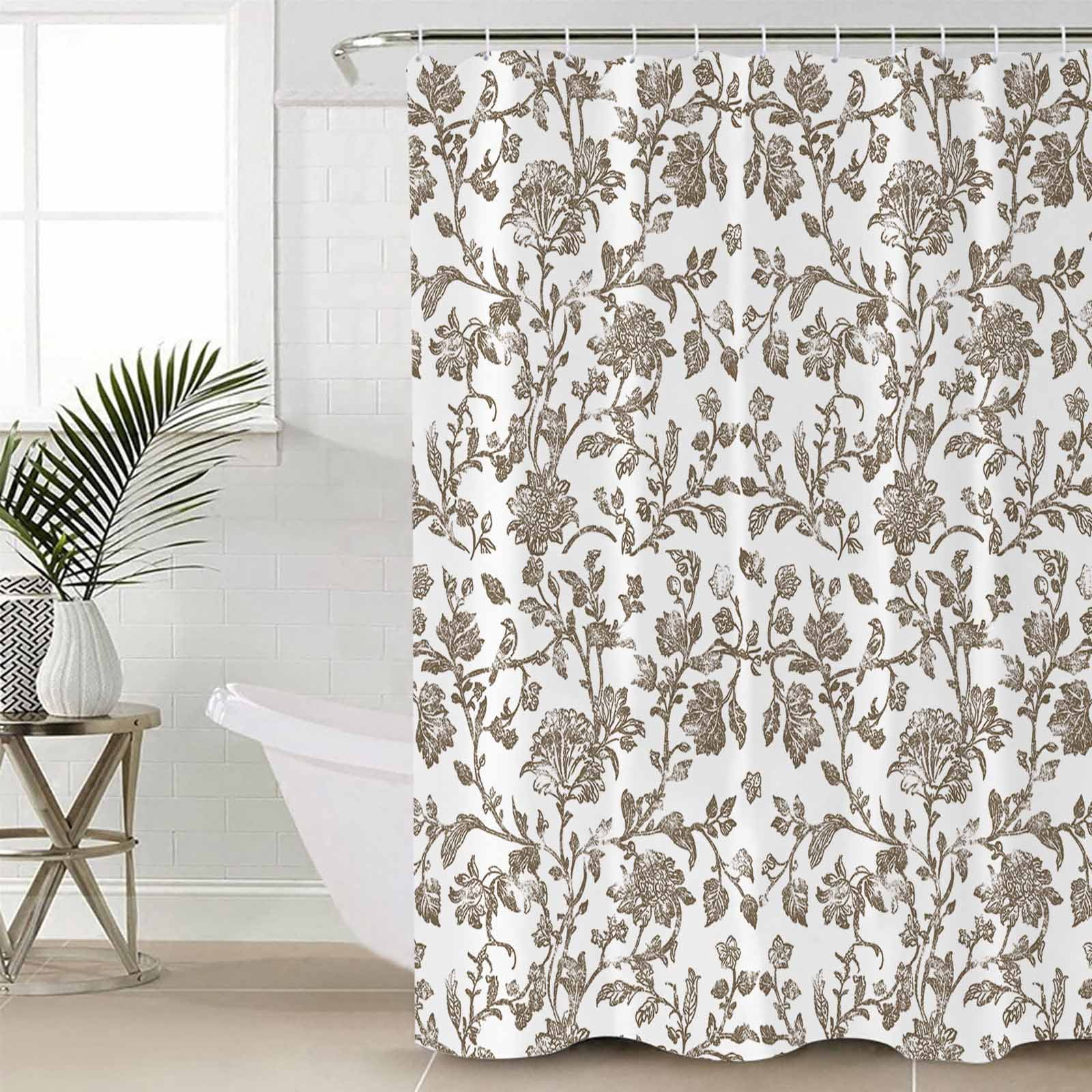 60x72 Inch Shower Curtains for Bathroom Brown Flower Fabric Bath Curtain Decor Vintage Farmhouse Boho Leaf Spring Plant Waterproof Restroom Curtains Shower Set Accessories with 12 Hooks 60 Inch