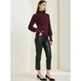 thumbnail image 3 of DARING DIVA Ribbed Long Sleeve Turtleneck Stretch Knit Sweater Top S Burgundy, 3 of 6