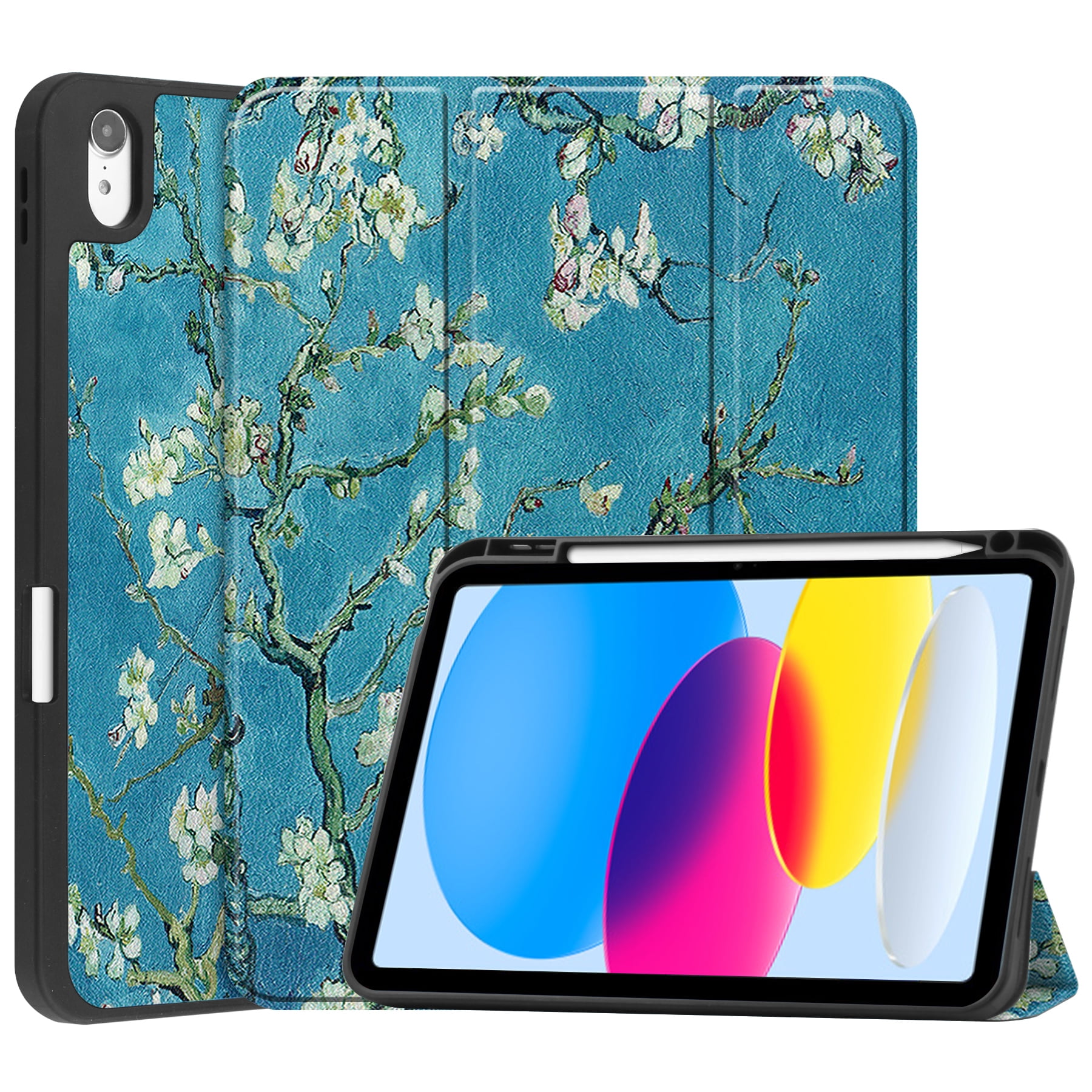 Feishell Fit for Apple iPad 10th Gen 10.9 inch 2022 Smart Case, Built-in Pencil Holder,Auto Sleep/Wake,Luxury PU Leather Magnetic Flip Tri-fold Stand Slim Thin Protective Cover,Flower