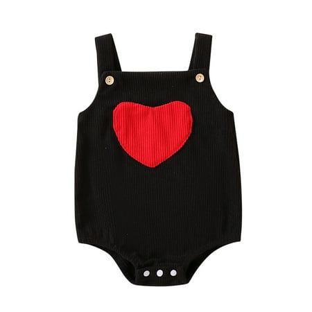 

LIhncine Baby Rompers Girl Valentines Day Baby Boys Girls Romper 0 18M Sleeveless Heart Print Pocket Corduroy Overalls Jumpsuits Toddler Girl Jumpsuit(Black 0-3 Months)