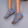 thumbnail image 2 of Anuirheih Wedge Sandals for Women Open Toe Cutout Anti Slip Ankle Strap Low Heel Rhinestone Back Zipper Summer Boho Sandals( Blue）, 2 of 8