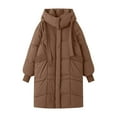 thumbnail image 5 of Womens Long Puffer Jacket with Detachable Hood Elastic Ribbed Cuffs Thicken Down Coat Quilted Warm Winter Overcoat (2XL, Coffee), 5 of 6
