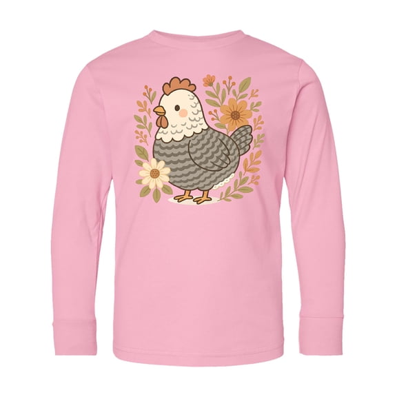 Inktastic Chicken Flowered Cottagecore Long Sleeve Youth T-Shirt