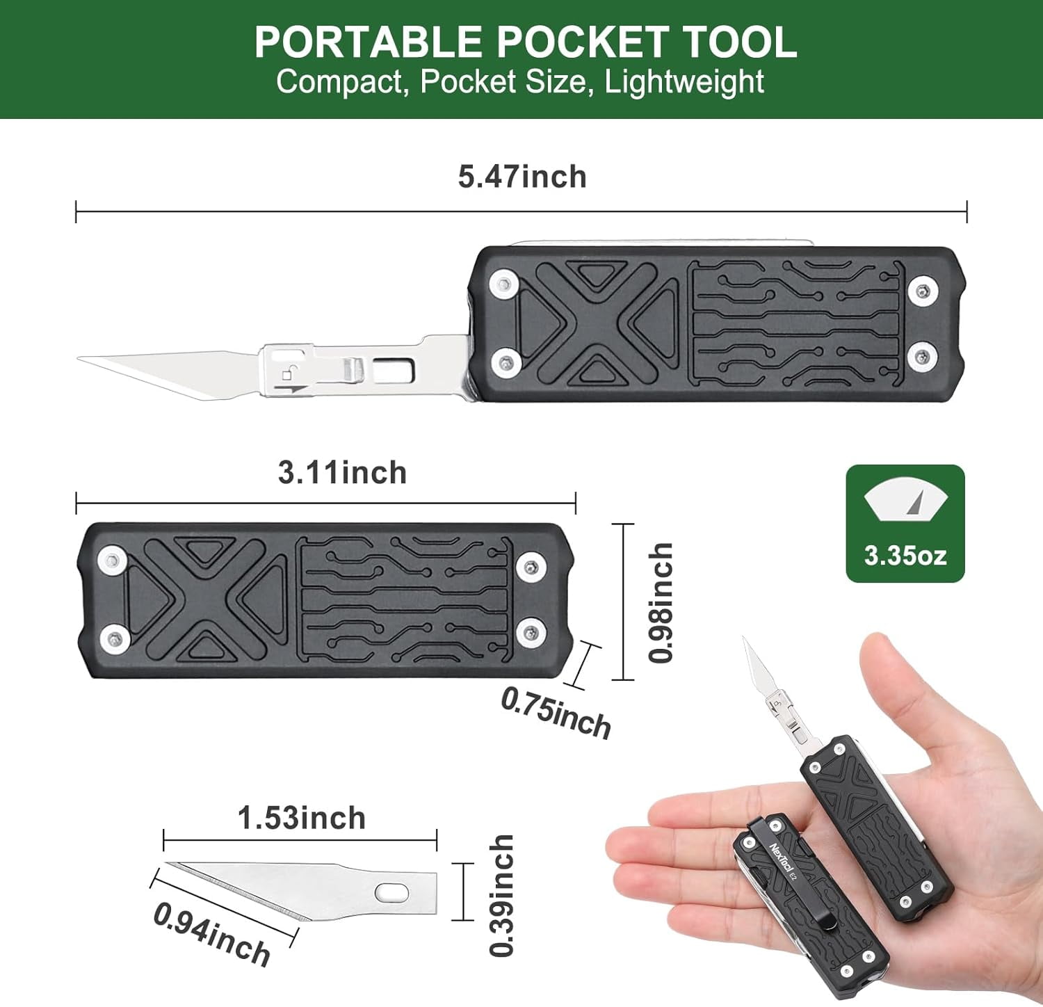 NexTool Pocket Tool E1, Multitools with Replaceable Folding Knife, Dual Head Screwdriver and Scissors