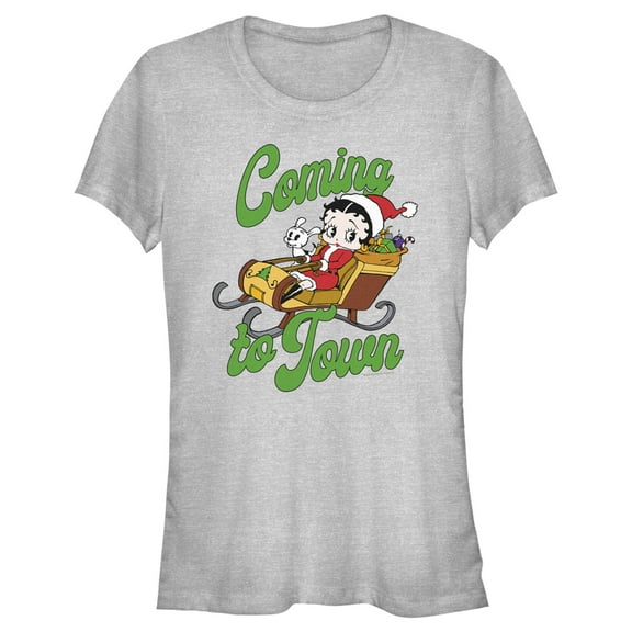 Junior's Betty Boop Christmas Coming to Town Pudgy  Graphic Tee Athletic Heather Small