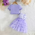 thumbnail image 4 of Piuwrlz Dress Sets for Schoolgirl Short Sleeved Jacket and Skirt Set Bow-knot Solid Color Printed Skirts Suits Purple Size 4 Years, 4 of 8