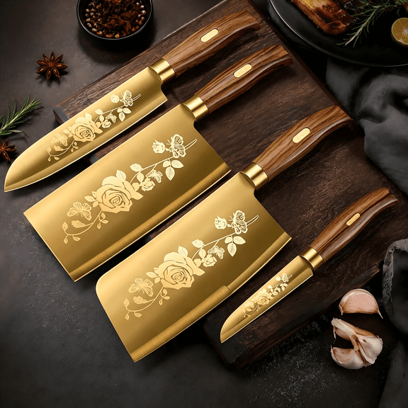 Plys Kitchen Chef Knife Set, 4 Piece Professional Ultra Sharp Knives Set, Non-Stick Coated Stainless Steel for Home and Kitchen