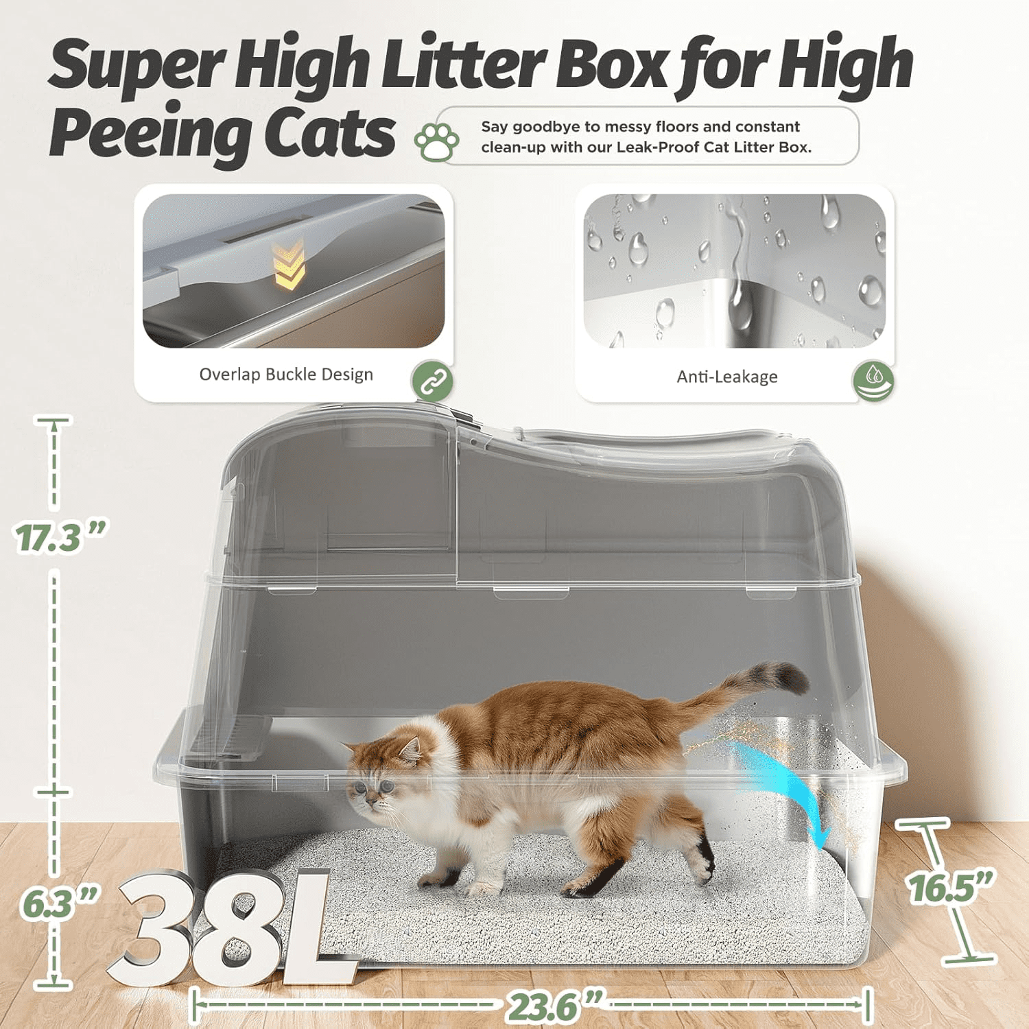 Stainless Steel Cat Litter Box with 110° Flip-Top Lid -XXL Top Entry Enclosed Litter Box for Large Cats with Deodorization Box, Odor-Free, Non-Sticky, Anti-Leak, Removable Lid for Easy Cleaning
