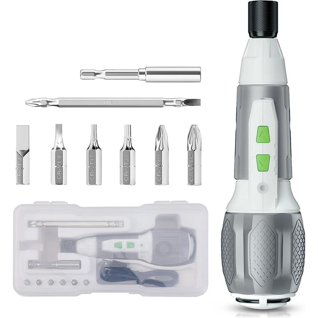 Electric Cordless Screwdriver Set, 4V USB Rechargeable Screwdriver Kit with LED Light, Small Screwdriver with 7pcs Screwdriver Bits and case, Perfect for Home, Office, and Apartment Repairs