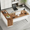 thumbnail image 3 of Tribesigns 71 Inch Modern Executive Desk, L-Shaped Desk with Cabinet,Brown and White, 3 of 7