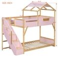 thumbnail image 3 of Twin over Twin House-Shaped Bunk Bed with Roof & Stairs, Kids Bed Frame with 3-Color LED Lights & Bedside Storage Shelf, 3 of 8