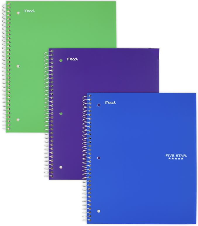 Five Star Wirebound Notebook, 1 Subject, Wide Ruled, 10 1/2' x 8', Assorted, 3 Pack (38222)