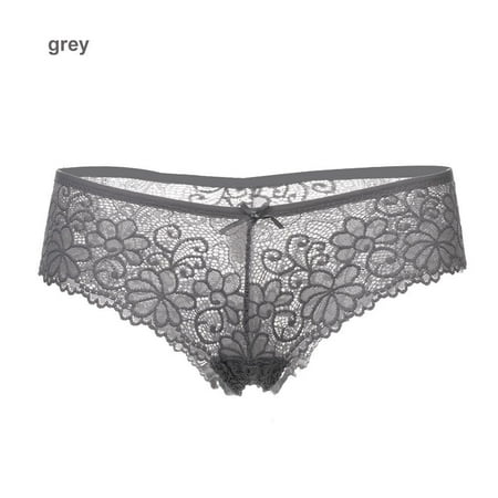 

Breathable Seamless Underpants Lingerie Thong Women Underwear Low Waist Briefs Hollow Knickers Sexy Panties GREY L