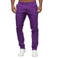thumbnail image 1 of Men's Slim Fit Casual Trousers Solid Color Flat Front Mid Rise Fashionable Full Length Pants Comfortable Stretch Waistband, 1 of 5