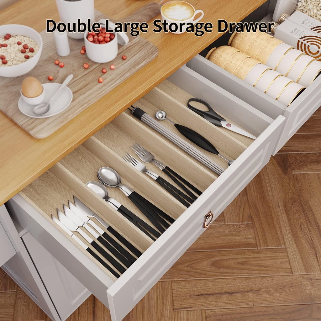 Aiho Kitchen Island with Storage, Mobile Kitchen Island Side Table on Wheels with Rubber Wood Drop-leaf Countertop , Side Rack and Drawer and for Kitchen,Dining Room - White