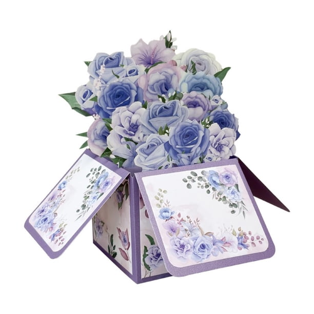 Tarjeta de felicitación Sutjxc pop-up con flor morada 7,5 x 18 cm