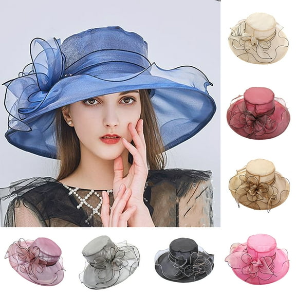 Visland Organza Church Fascinator Hats for Women Flower Wedding Tea Party Hat Wide Brim Sun Hat