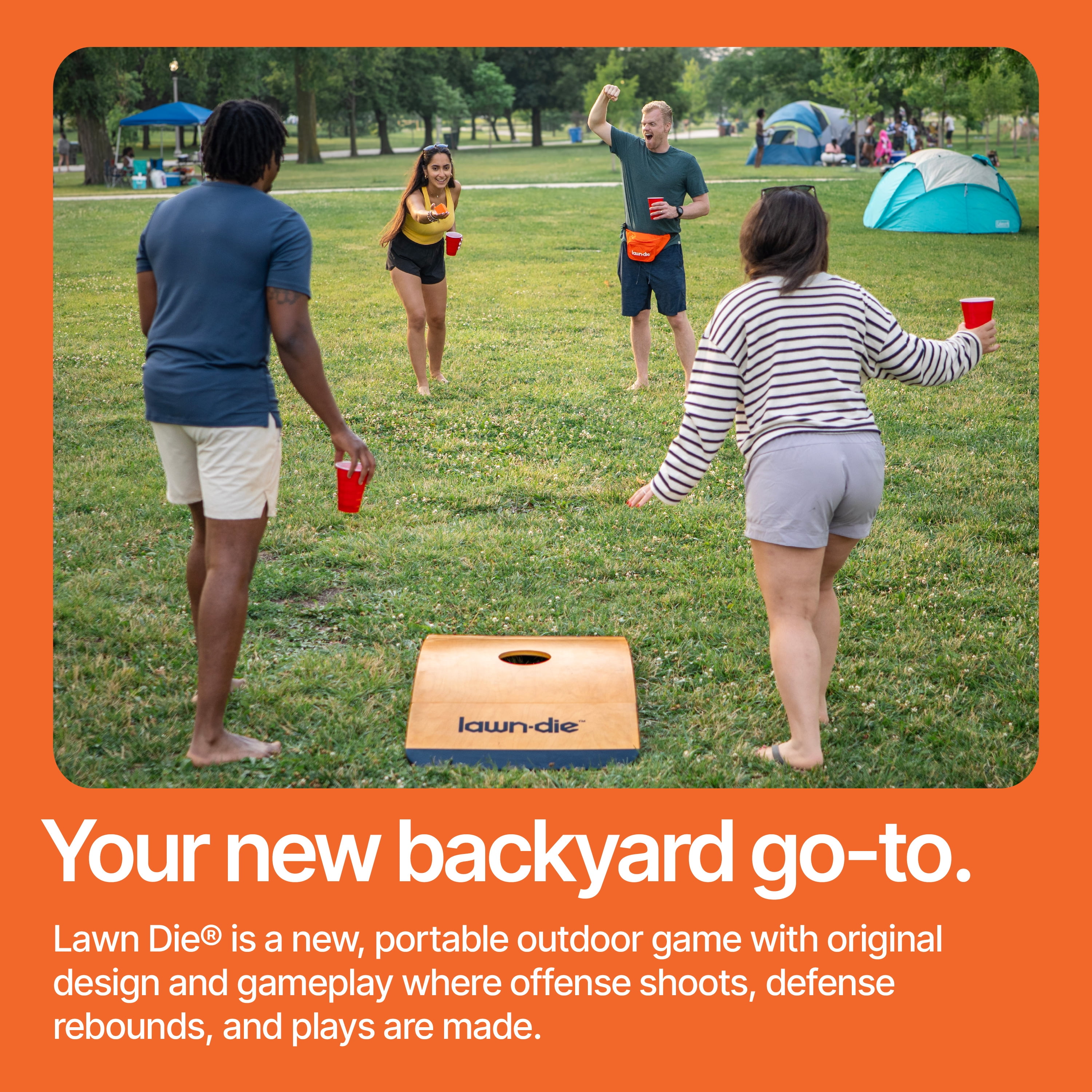 Lawn Die Outdoor Toss Game – Die Meets Cornhole – Portable Backyard, Beach & Tailgate Game for 4 Players – 1 Board Set