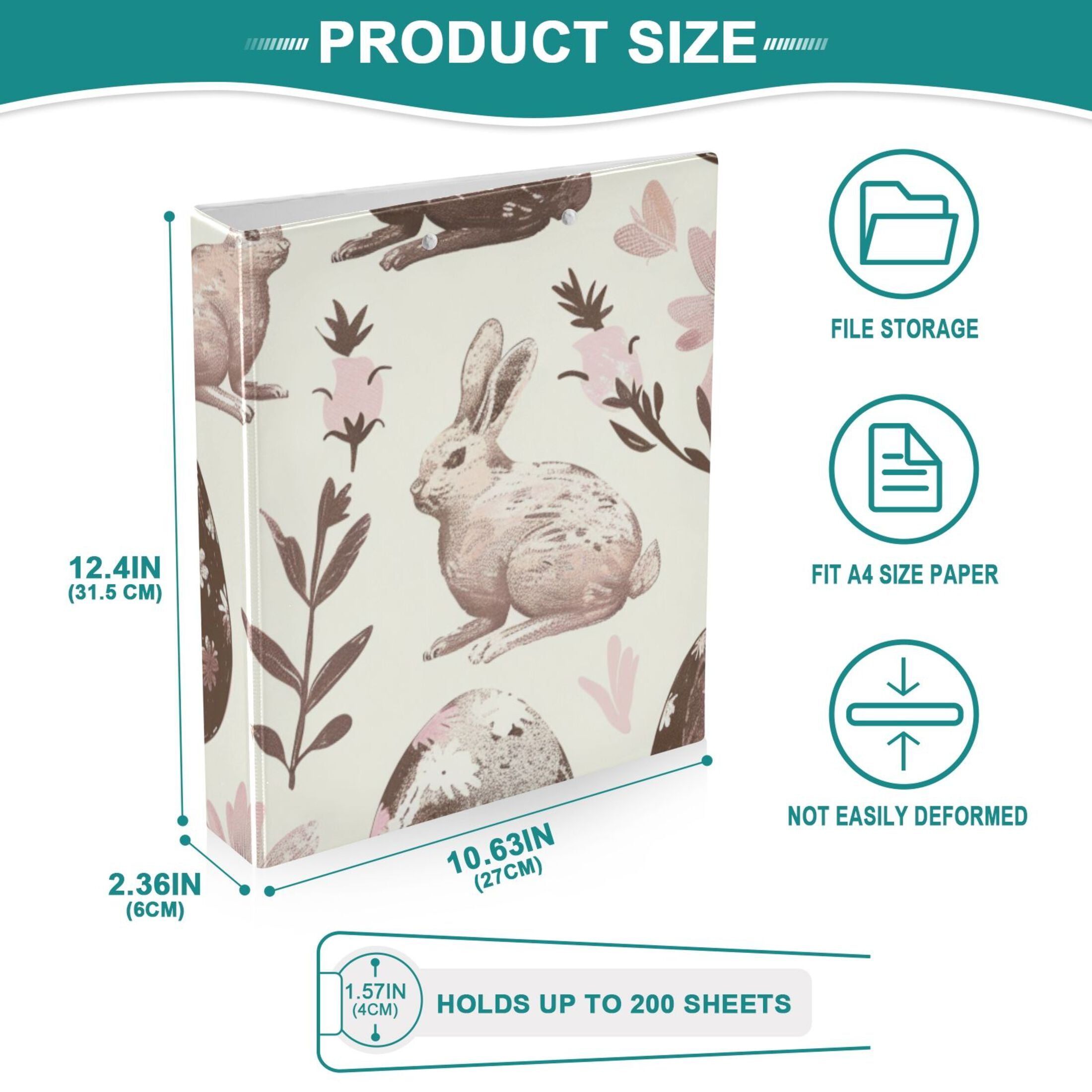 Chocolate Easter Eggs Rabbits 3 Ring Binders 1.5 inch Hardcover File Folders with Interior Pockets A4 Size Organizer for School Office Hospital
