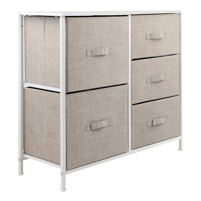 Comoda Cajonera 5 Cajones Mueble Organizador de Tela Madera beige L