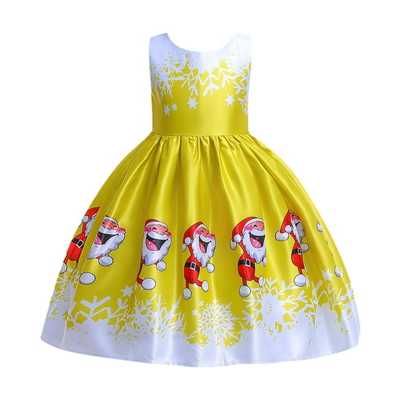 BAYAIXZ Kids Christmas Spring Dresses for Girls Dress Child Xmas Dance Girls Costume Pageant Kids Princess Gown Party Christmas Girls Dress Skirt(Yellow,100)