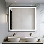 Irene Inevent 47" x 36" Wall Mirror, LED Bathroom Mirror Wall Mounted Anti-Fog Dimmable Makeup Mirror