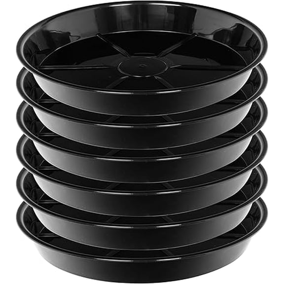 Plant Saucer 6 Inch 6 Pack, Round Plastic Plant Trays for Pots Heavy Duty, Water Catcher Drip Tray for Indoor Outdoor Flower Pots, Black