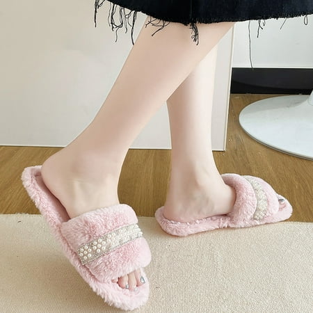

Gubotare House Slippers For Women Women s Fuzzy Slippers Cross Band Memory Foam House Slippers Open Toe Pink 6