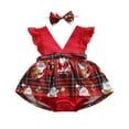 thumbnail image 1 of TheFound Santa Claus Print V-Neck Sleeveless Baby Romper with Hairband, 1 of 7