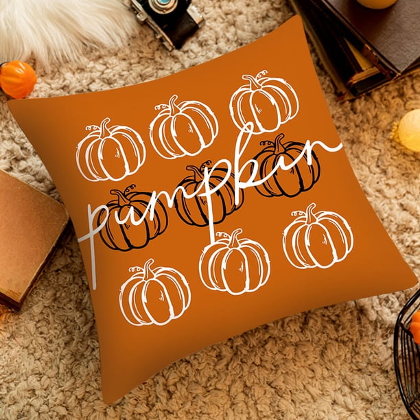 Funda de Cojín para Sofá de Acción de Gracias, Funda de Cojín de Calabaza, Funda de Cojín de Calabaza Naranja y Blanca de Otoño, Regalo Festivo, Adecuada para Sala de Estar, Dormitorio, Oficina