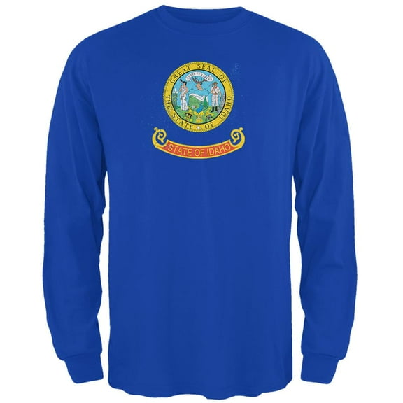 Born and Raised Idaho State Flag Mens Long Sleeve T Shirt Royal 3X-LG