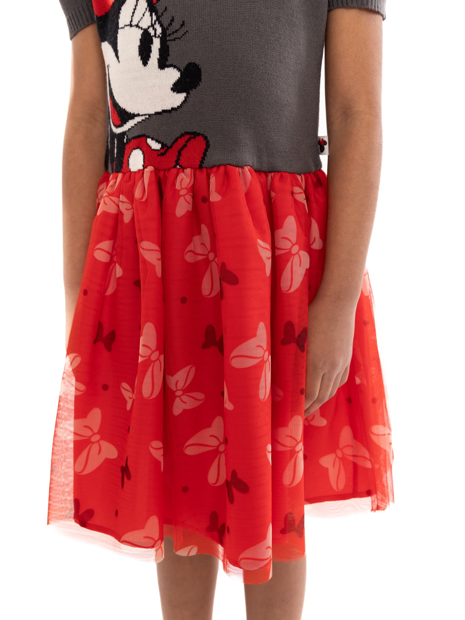 Minnie Mouse Girls Sweater Top Dress with Mesh Skirt, Sizes 4-16