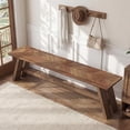 thumbnail image 2 of Finmind 63" Extra Long Solid Wood Entryway Bench, Farmhouse Shoe Storage Bench with Herringbone Design, 2 of 8