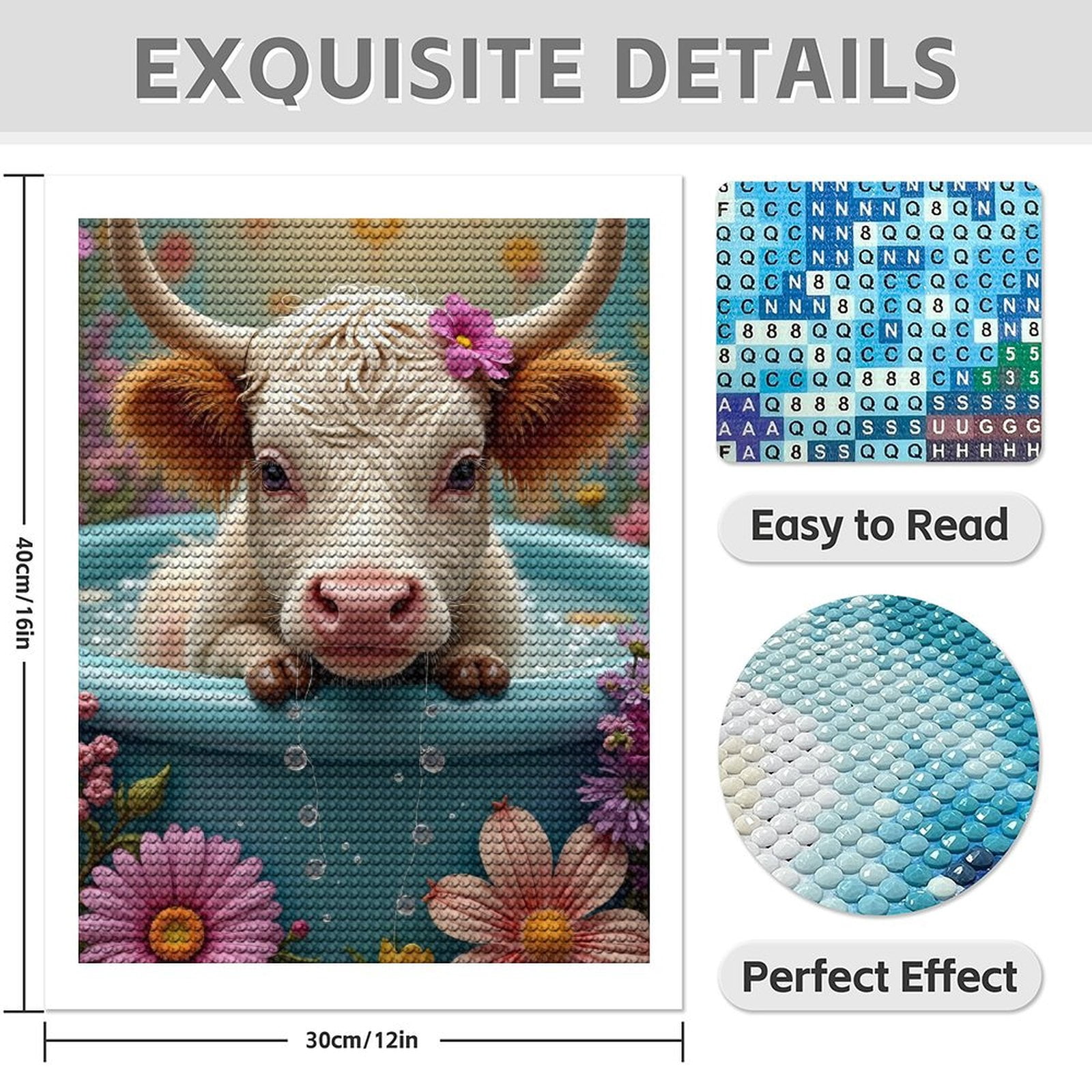 Diamond Art Kit for Adults, Cute Calf Bathing Print No.68 Diamond Painting for Adults Beginners, 5D DIY Diamond Art Painting Kits, Colorful Diamond Painting Craft for Home Decor 12x16