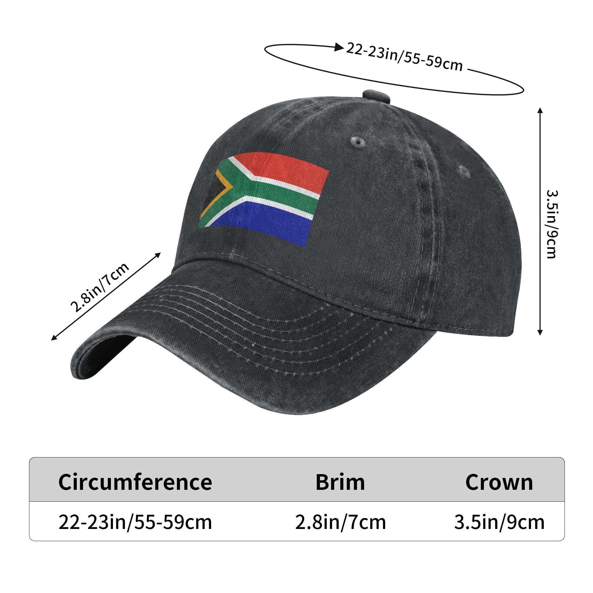 DouZhe Adjustable Washed Cotton Baseball Cap South Africa Flag Prints Vintage Dad Hat Unisex Sports Caps Black