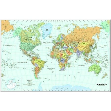 UPC: 0040983711005 | House of Doolittle Laminated Write and Wipe World Map with Wet Erase Marker Regular Size