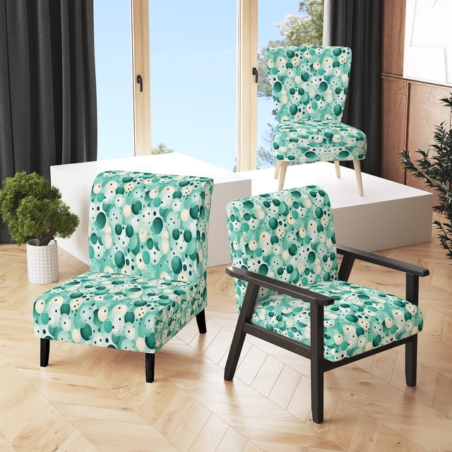 Designart "Polka Dots By The Coast I" Turquoise Polka Dots Upholstered Accent Chair - Modern Arm Chair For Living Room