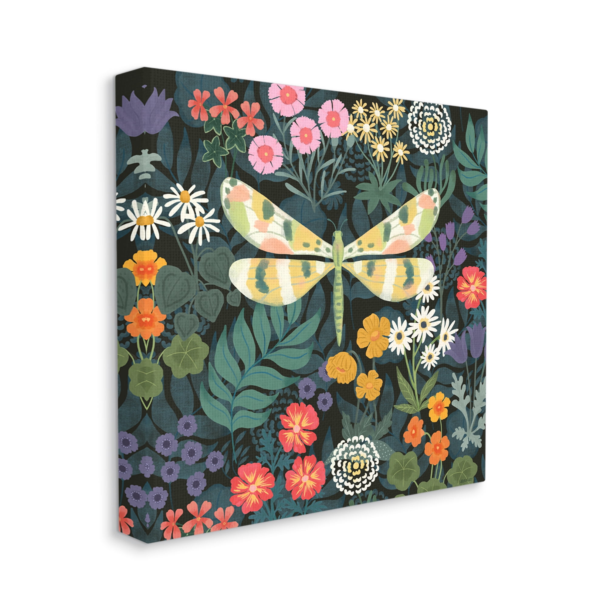 Stupell Industries Garden Pattern & Dragonfly Botanical & Floral Painting Gallery Wrapped Canvas Art Print Wall Art, 36 x 36