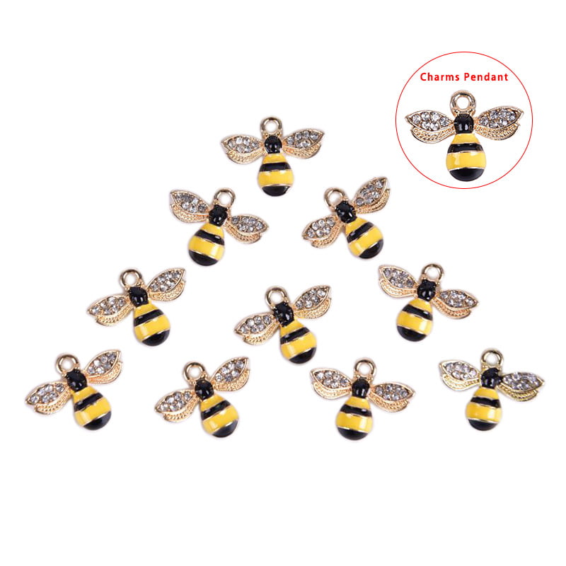10Pcs/Set Enamel Crystal Honeybee Charms Pendant Jewelry DIY Making Craft-ca 