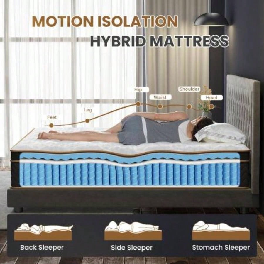 10 Inch Hybrid Mattress Gel Foam Individually Encased Coils Fiberglass-Free Motion Isolation Mattress in a Box CertiPUR-US Certified for Bedroom Use