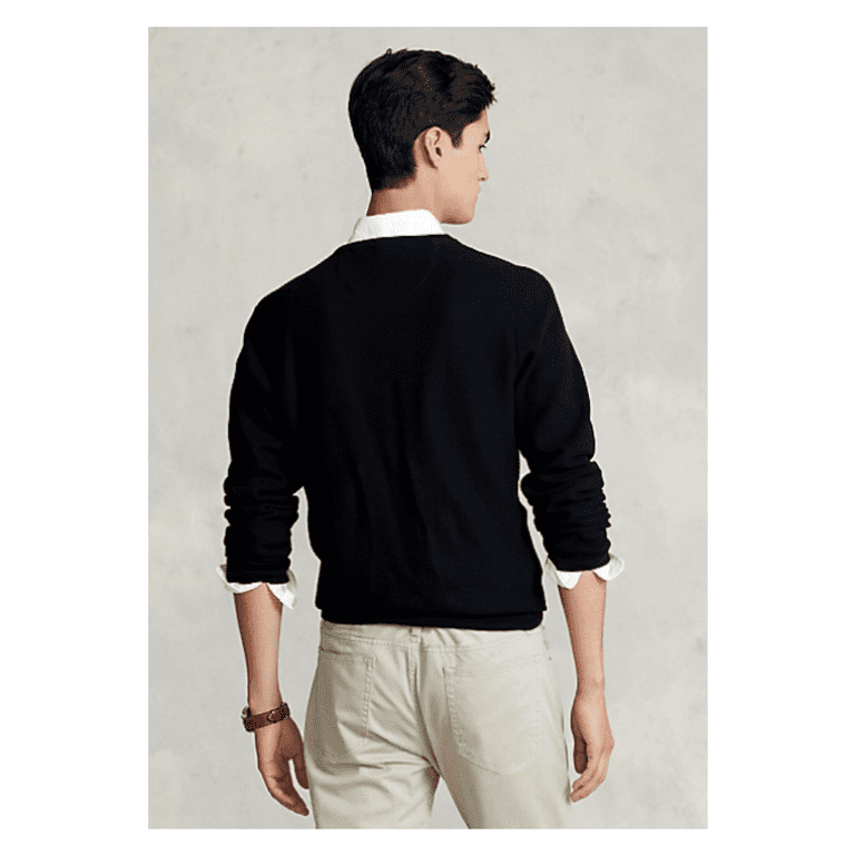 Polo Ralph Lauren Mesh-Knit Cotton Crewneck Sweater BLACK S