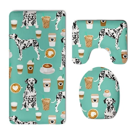 CHAPLLE Dalmatians Cute Mint Coffee Best Dalmatian Dog Water 3 Piece Bathroom Rugs Set Bath Rug Contour Mat and Toilet Lid (Best Material For Dog Toilet)